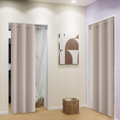 DUALIFE Warm Taupe Room Darkening Curtain Panels - Light Blocking Privacy Sliding Door Closet Curtain Covers for Bedroom/Dining Room, 34 by 80 Inches Long, 2 Panels