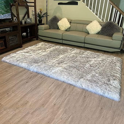LAMBZY High Pile Super Soft Faux Sheepskin Rug (White/Black, 3'x5')