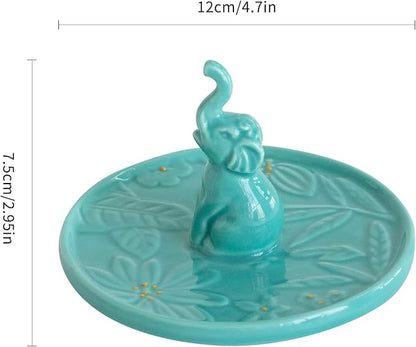 Artistic Ceramic Elephant Jewelry Tray Holder - Elegant Hand-Painted Trinket Dish for Rings, Earrings, Necklaces, Decorative Organizer Bowl for Dresser, Nightstand, Bathroom Counter Top