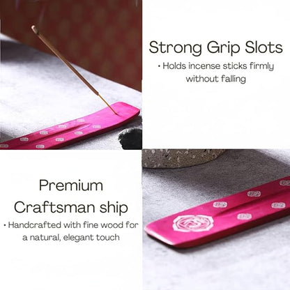 Bless-International Traditional-Handmade-Burner Wooden-Incense-Stick-Holder Ash-Catcher-Stand for-Aromatherapy-Meditation-Yoga (Heart Pink) 10 Inches, Pack of 1