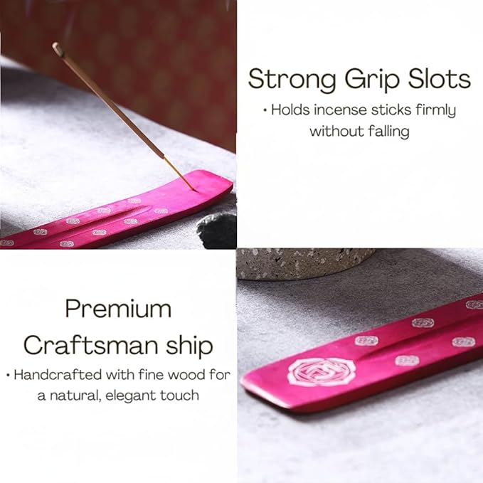 Bless-International Traditional-Handmade-Burner Wooden-Incense-Stick-Holder Ash-Catcher-Stand for-Aromatherapy-Meditation-Yoga (Heart Pink) 10 Inches, Pack of 2