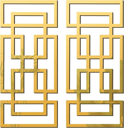 2 Piece Gold Rectangular Wall Mirrors, 15.7×7 Inch Geometric Wooden Frame Acrylic Wall-Mounted Modern Mirror Decor for Bathroom Bedroom Living Room Office Farmhouse Home Decorations