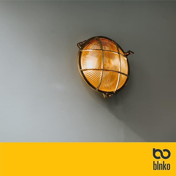 BLINKO Nautical Brass Bulkhead Wall Light,Vintage Retro Wall Sconce,Industrial Lighting Fixtures,Mid Century Modern Decorative,IP 54 Precision Waterproof,Lampshade Only,with Bottom Hole