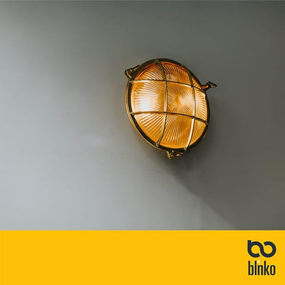 BLINKO Nautical Brass Bulkhead Wall Light,Vintage Retro Wall Sconce,Industrial Lighting Fixtures,Mid Century Modern Decorative,IP 54 Precision Waterproof,Lampshade Only,with Bottom Hole