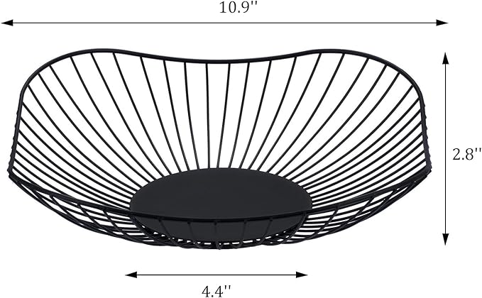 IBWell Short Curved-Edge Modern Creative Stylish Single Tier Dish,Metal Iron Wire Fruit Vegetables Bread Decorative Stand Serving Bowls Basket Holder (Square Dish) (Black)