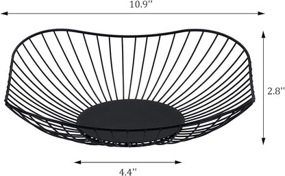 IBWell Short Curved-Edge Modern Creative Stylish Single Tier Dish,Metal Iron Wire Fruit Vegetables Bread Decorative Stand Serving Bowls Basket Holder (Square Dish) (Black)
