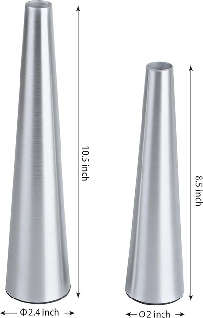 Vixdonos 10.5/8.5 inch Gold Metal Vase Small Dried Flower Vase Set of 2 Taper Vase for Wedding Table Centerpiece Decorations, Home Decor (Silver)