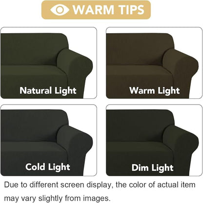 H.VERSAILTEX Stretch Couch Covers for Sofa 1 Piece Slipcovers for Couches and Sofas 3 Seater Couch Cover Feature Thick Checked Jacquard Fabric with Elastic Bottom(Large Sofa 90"-100" Wide, Olive)