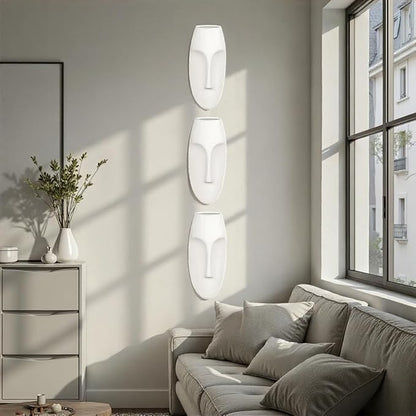 Howard Elliott Ceramic Oval Decorative Face Hanging Wall Decor Sculpture, White Matte Glazed Finish Wall Vase Decor for Living Room, Bedroom, Hallway & Entryway, 10 x 5 Inch