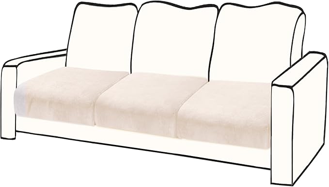 Couch Cushion Cover Velvet 3 Pieces Seat Cushion Cover Stretch Sofa Covers Separate Sectional Sofa Slipcovers Furniture Protector (3-Seater or Backrest, Beige)