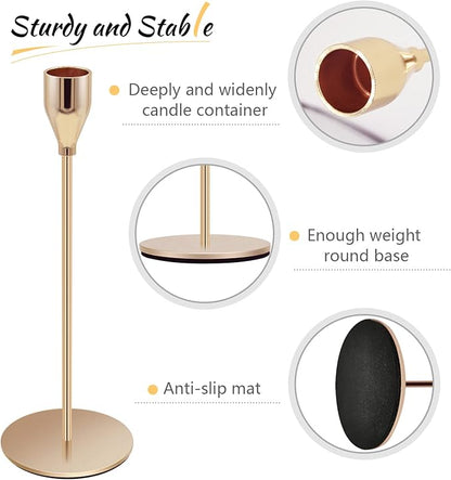 Set of 6 Candlestick Holders Gold Taper Candle Holders Tall Candle Sticks Holder Decor for Christmas, Wedding, Dinning, Anniversary, Party, Holiday
