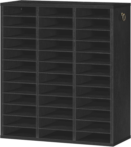 HOOBRO Literature Organizer, 36 Compartments Wooden Mail Organizer, Countertop Literature Sorter with Adjustable Shelves for Home, Office, School, Student Mailbox for Classroom, Black BK123WF01