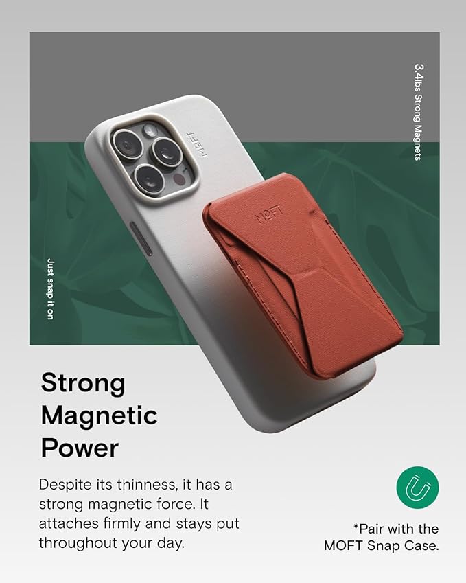 MOFT Magnetic Wallet Stand Compatible with iPhone 17/16/15/14/13/12 Series, Angle Adjustment Magsafe Compatible MOVAS Phone Stand,Clay