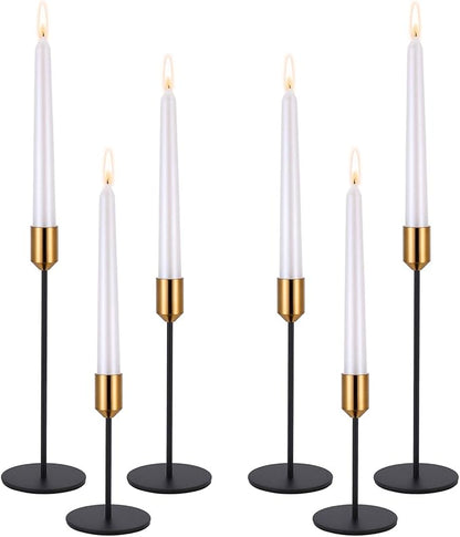 Candle Holders,Set of 6 Candlestick Holders for Taper Candles, Brass Gold Black Modern Decorative Candle Stick Holder for Table, Mantel, Wedding, Dinning, Party(Candles are not Included)