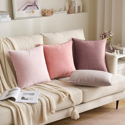 MIULEE Pack of 2 Valentines Day Decorative Velvet Throw Pillow Covers Soft Dark Pink Pillow Covers Soild Square Cushion Case for Sofa Bedroom Car 18x 18 Inch 45x 45cm