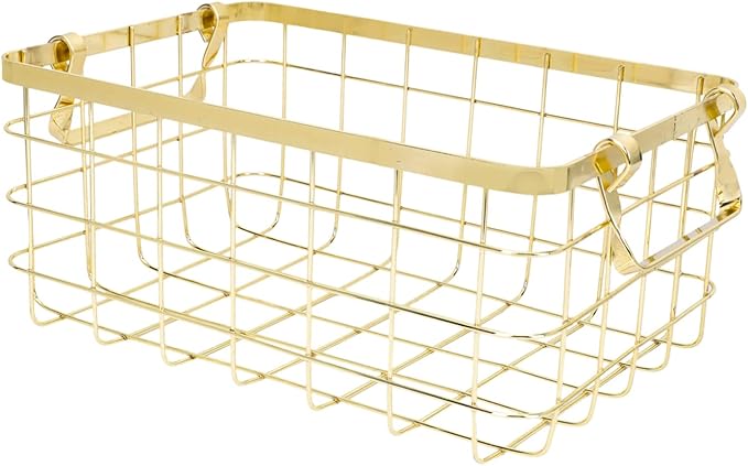 GLEAVI Nordic Style Metal Wire Basket with Handles Decorative Iron Storage Basket for Fruits Vegetables and Sundries Portable Organizer for Home and Kitchen