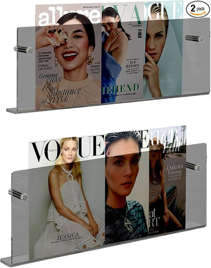 2-Pack Acrylic Magazine Holder Rack Brochure Holder, Wall Mounted Bookshelf Record Rack, Hanging Bookshelf Literature Storage Rack Suitable for Offices, Living Rooms, Waiting room,Black 17 Inch