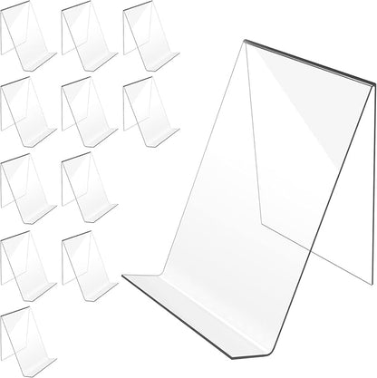 trophable 12PACK Acrylic Book Stand, 4x5 Inch Clear Book Display Easel Clear Acrylic Holder for Displaying Picture，Notebooks,Music Sheets Artworks,CDs