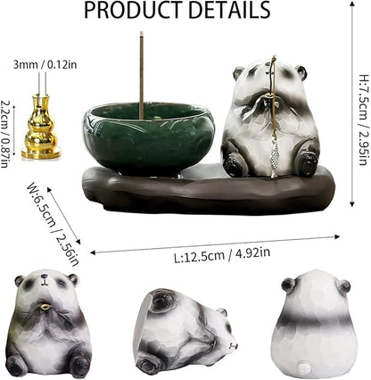 Fishing Panda Incense Holder Cute Animal Figurine Incense Burner Ash Catcher Creative Cartoon Resin Panda Statue for Home Room Decor Meditation Yoga Spa