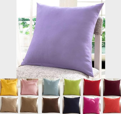 TangDepot Handmade Decorative Solid 100% Cotton Canvas Throw Pillow Covers/Pillow Shams, (18"x18", Light Purple Lavende)
