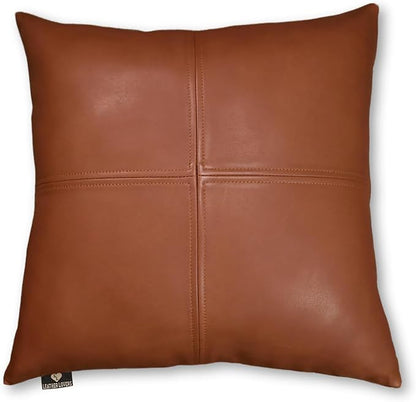 LL LEATHER LOVERS Lambskin Leather Pillow Cover, Hand Panel Stitched Leather Decorative Throw Pillow Covers for Couch Sofa Bed Living Room Garden (22x22 Inches, Brown Pack of 1)
