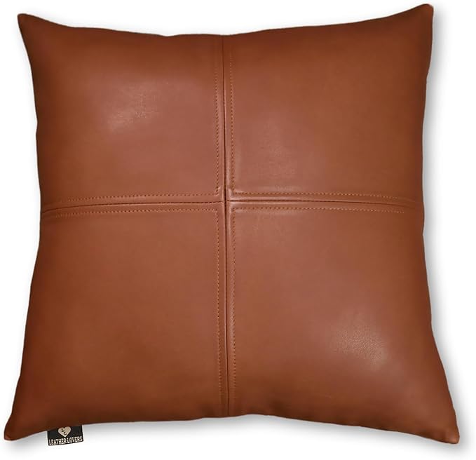 LL LEATHER LOVERS Lambskin Leather Pillow Cover, Hand Panel Stitched Leather Decorative Throw Pillow Covers for Couch Sofa Bed Living Room Garden (20x20 Inches, Brown Pack of 1)
