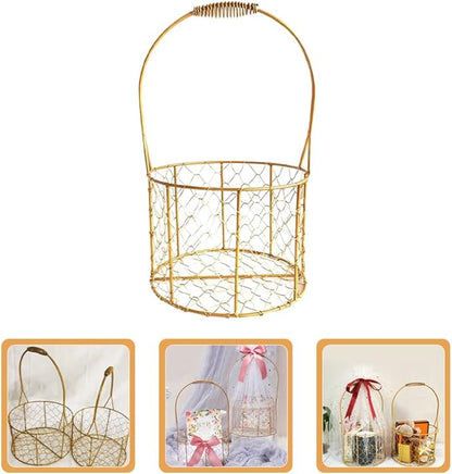 Decorative Iron Wire Fruit Basket with Handle Round Storage Basket for Wedding Decoration Floral Arrangements and Organizing Charming and Versatile Design