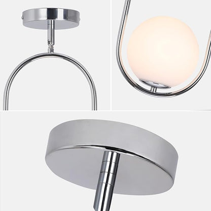 SeeU Pendant Lighting Modern Style Chrome Chandelier,Single Hanging Light Fixture Milky Glass Globe Lampshade Pendant Light Fixture for Kitchen Island,Dinning Room Bedroom