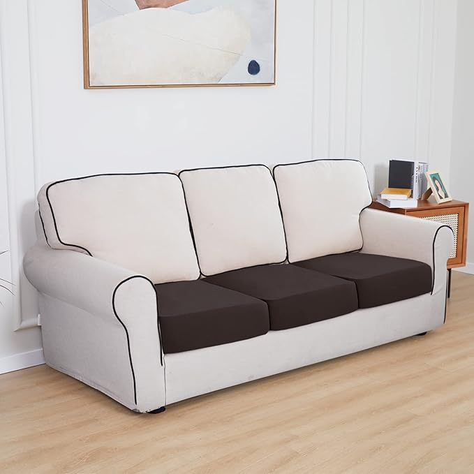 Easy-Going 100% Waterproof Chair Sofa Seat Cushion Slipcovers Couch Cushion Cover Stretch Furniture Protector for Kids, Pets (3-Piece Sofa Cushion, Chocolate)