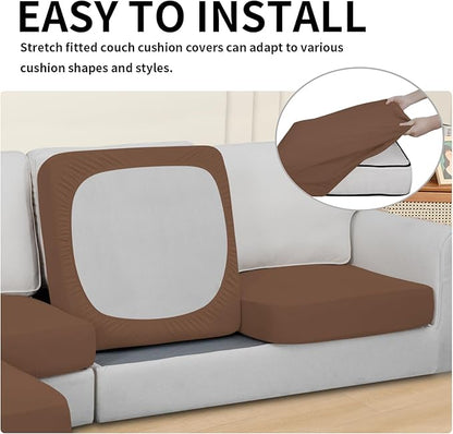 Easy-Going 100% Waterproof 4 Pieces Couch Cushion Covers for Sectional Sofa Left/Right L Shape Chaise Lounge Sofa Seat slipcover Anti-Slip Sofa Cover (3 Seater + 1 Chaise, Brown