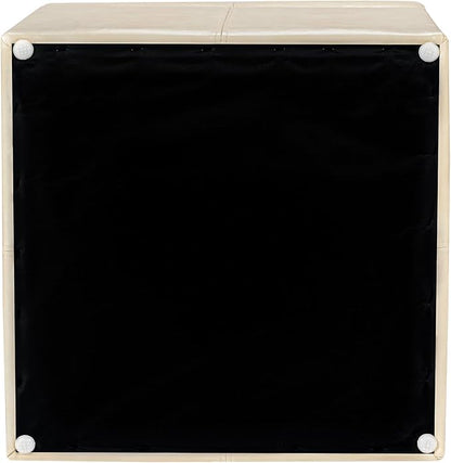Adeco Faux Leather Cube Storage Ottoman, Warm Beige Ottomans for Living Room, Bedroom