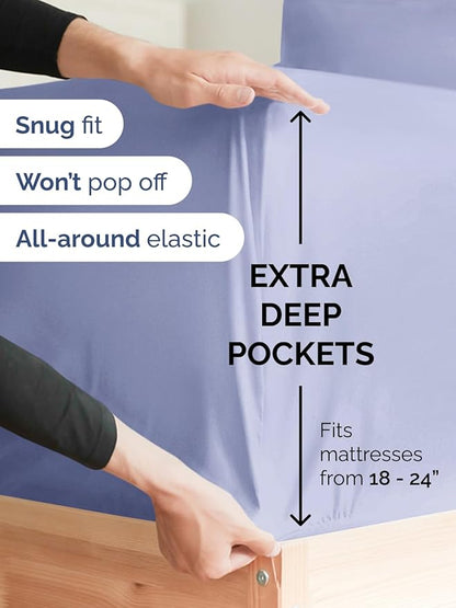 Extra Deep Split King Sheet Set - 7 Piece Breathable and Cooling Sheets - Hotel Luxury Bed Sheets Set - Easy Fit - Soft, Wrinkle Free and Comfy Sheets Set - Lavender Sheet Set with Extra Deep Pockets