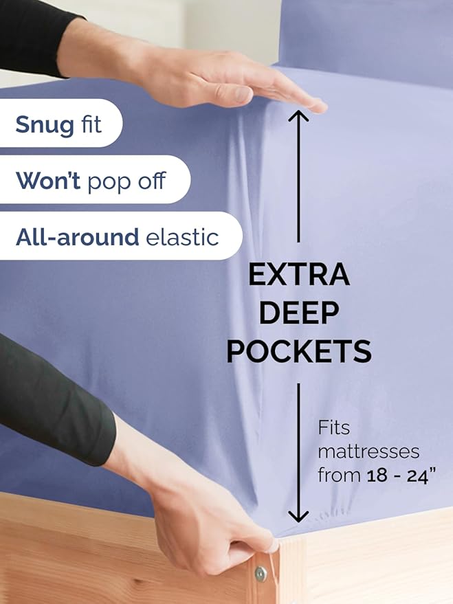 Extra Deep Twin Sheet Set - 4 Piece Breathable & Cooling Sheets - Hotel Luxury Bed Sheets Set - Easy & Secure Fit - Soft, Wrinkle Free & Comfy Sheets Set - Lavender Sheet Set with Extra Deep Pockets