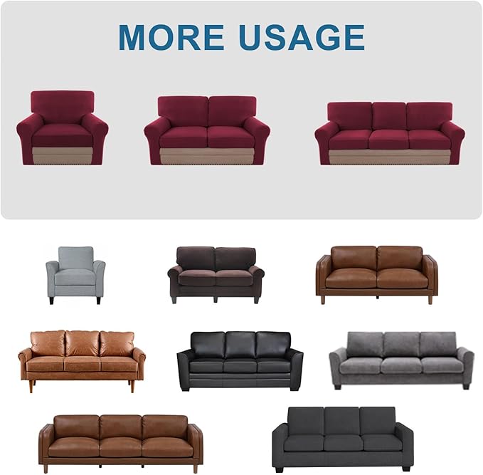H.VERSAILTEX Multi-Pieces Chair Covers Stretch Couch Covers Form Fitted Seat and Back Cushions Covers (1 Seat Cover Plus 1 Back Cusion Cover, Bonus 2 Armrest Covers), Burgundy