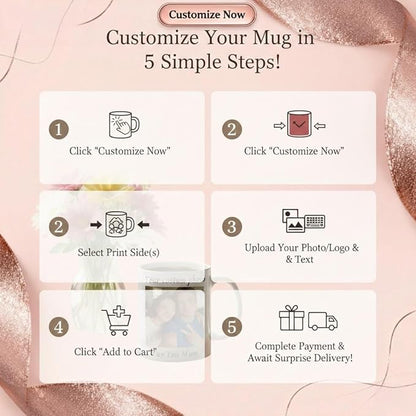 Personry Mothers Day Gifts Personalized Mug, Custom Coffee Cup with Pictures Words Logo, Elegant Ceramic Coffee Mugs for Mom, Best Gifts for Mom Birthday, New Mom Gifts 11oz（Pink）