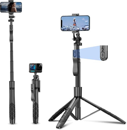 Selfie Stick Tripod,Tripod with 360 Degree Rotatable Phone Holder for Photography, Video Shooting, Live Streaming, Vlog, YouTube Video, FaceTime, Skype, TikTok, Selfie