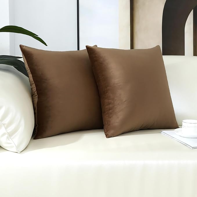 mixeoo Light Brown Velvet Throw Pillow Covers 18x18 Inch Set of 2, Super Soft Thick Decorative Square Cushion Cases for Living Room Sofa Couch Decor