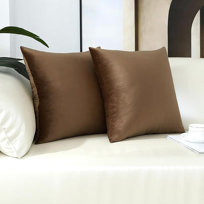 mixeoo Light Brown Velvet Throw Pillow Covers 18x18 Inch Set of 2, Super Soft Thick Decorative Square Cushion Cases for Living Room Sofa Couch Decor