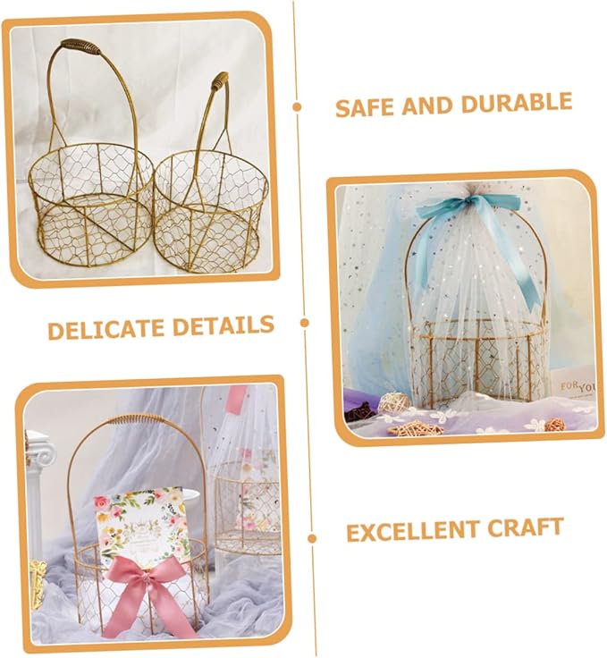 Decorative Round Wire Basket with Handle Versatile Storage for Fruits Flowers and Crafts Chic Iron Wire Basket for Weddings and Home Organization