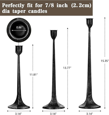 Iron Taper Candle Holder Set of 3 - Decorative Tall Candle Stand, Candlestick Holder for Wedding, Dining Table, Party Decoration