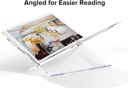 Acrylic Book Stand Large Clear Acrylic Book Holder, 12.5" x 9.5" x 5.7", Open Book Holder Stand for Display and Reading Cookbooks, Art Books, Bibles, Magazines - Home and Office
