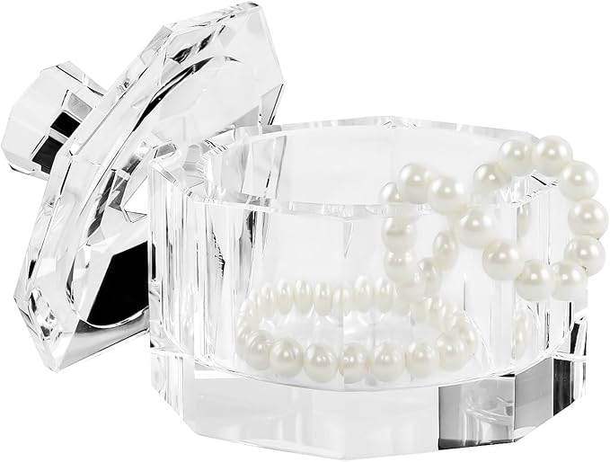 Crystal Candy Dish with Lid Hand-Cut Home Decorative Jewelry Box/Jar W 5" x H 5" with Multi-faceted, Comes With Gift Box
