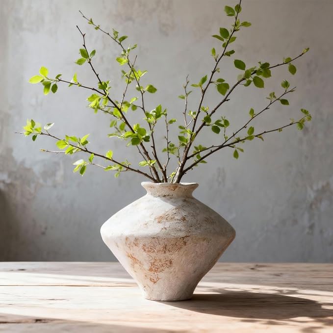 Wabi Sabi Rusty Vintage Vase, 11.4" Tall Wabi Sabi Decor Rustic Farmhouse Pottery Vase for Centerpiece, Textured Pottery Flower Vases for Home Decorative, Table, Living Room (Rusty White, Large)