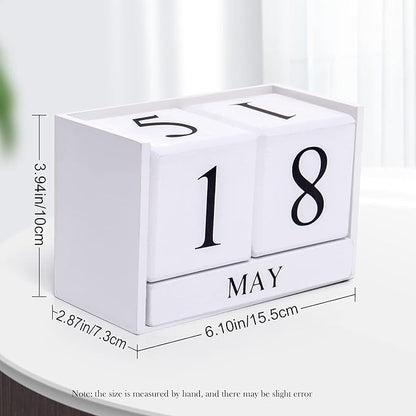Wooden Gaobei Desk Blocks Calendar Perpetual Block Month Date Display （White)
