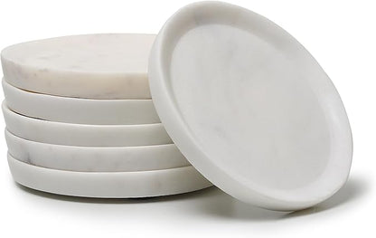 Marble Coasters Set of 6 with Raised Edges | 4 inch Dia | 100% Real Marble Drink Coasters | Modern Home Decor |