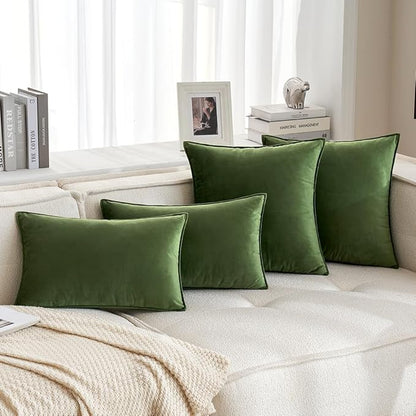 MIULEE Moss Green Decorative Velvet Throw Pillow Covers Soft Pillow Covers Soild Square Eruo Sham Cushion Case for Sofa Bedroom 24x24 Inch 60x60 cm