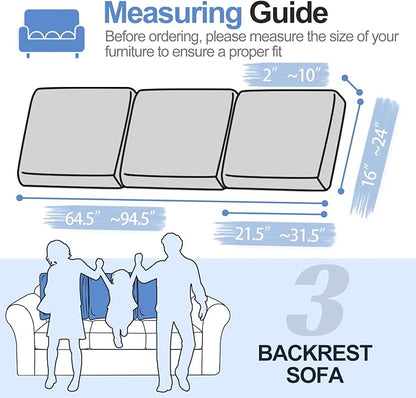 Large Backrest Cushion Cover, Non-Fuzzy Chenille Sofa Covers with Clean Look, Stretch Couch Slipcover for Sectional and L Shaped Sofa Back or Backrest Support (3 Piece, Light Grey)