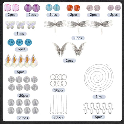 SUNNYCLUE 1 Box DIY 5 Sets Garden Suncatchers Rainbow Maker Suncatcher Prism Glass Crystal Beads Colorful Sun Catchers Making Kit Filigree Metal Butterfly Dragonfly Linking Charms for Window Door