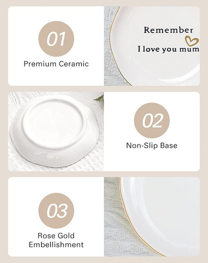 Fmeida Christmas Gifts for Mom from Daughter, Ceramic Ring Dish for Mom, Decorative Jewelry Tray - Remember I Love You Mum Small Trinket Tray, Birthday Mother's Day Thanksgiving Christmas Gifts