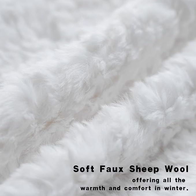Neelvin Set of 2 Faux Fur Throw Pillow Covers 16x16 Inch White Cozy Soft Solid Decorative Pillowcases Thick Plush Sheepskin Cushion Case for Chair and Couch Sofa Bedroom
